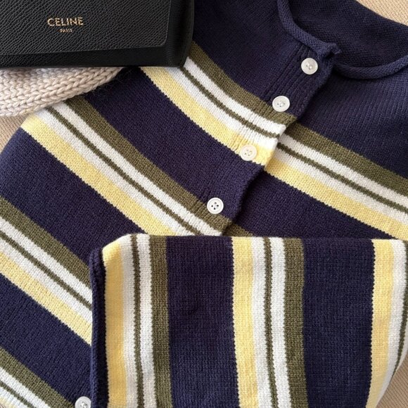 Women’s Navy Stripe Roll Hem Knit Cardigan - Picture 1 of 9